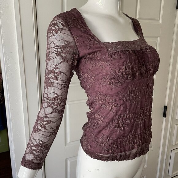 MCM Y2K Lace Overlay Milkmaid Mesh Fairy Top Whimsigoth Size Petite M - Picture 2 of 8